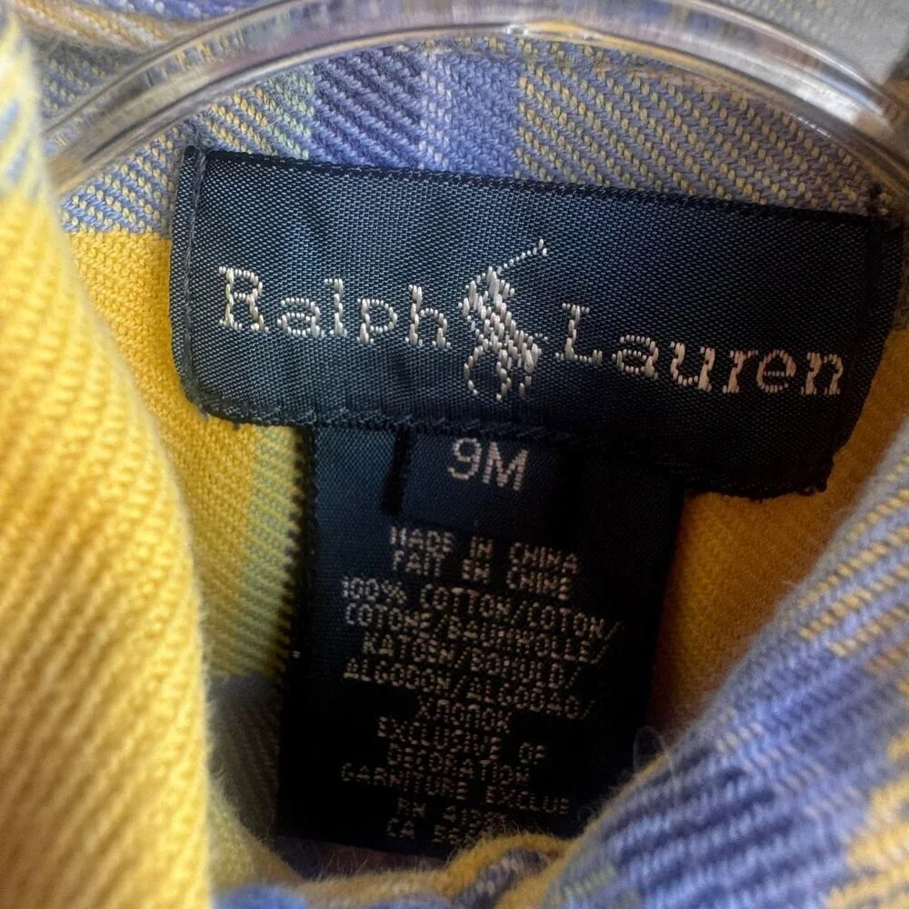 Ralph Lauren Long Sleeve Button Up 100% Cotton Plaid Shirt Boys Size 9 month